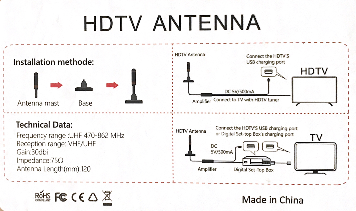 DVB-T2 室内アンテナ