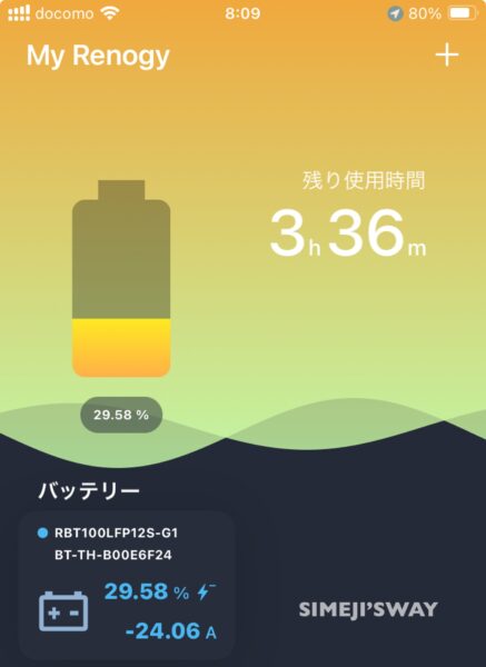 夜間エアコンを稼働させたRENOGYバッテリーの残量