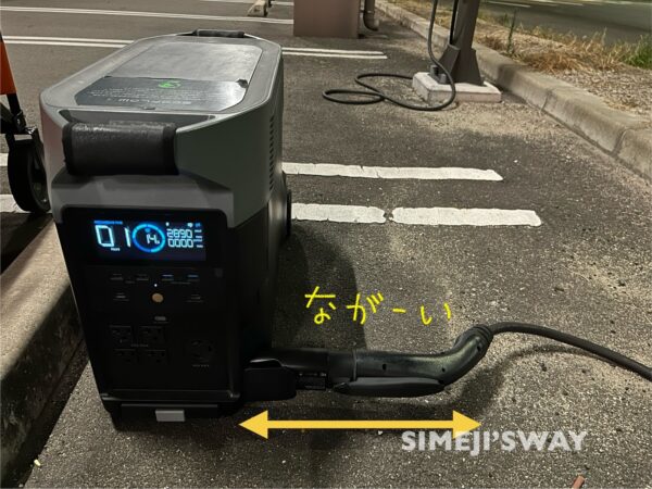 アダプタと充電コネクタの長さ分のスペースが必要