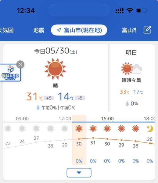 2026年5月30日土曜の最高気温は31度